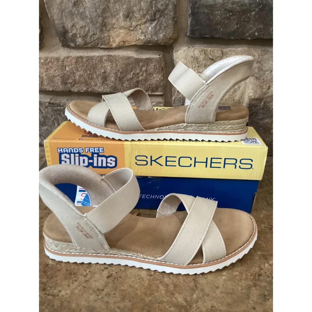 Skechers BOBS Slip-ins Desert Kiss Golden Lily Natural Sandal  Women 9.5 New